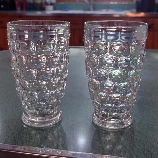 Vintage Federal Glass Colonial Iridescent 12 Ounce Flat Tumblers, Set of Two