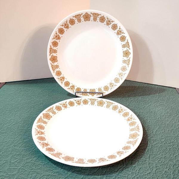 Vintage Corelle Butterfly Gold Dinner Plates, Set of Two, 10.25 Inch Corning Corelle Plates