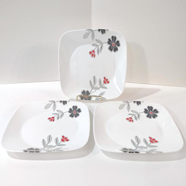 Vintage Corelle Mandarin Flower Square Luncheon Plates, Set of 3