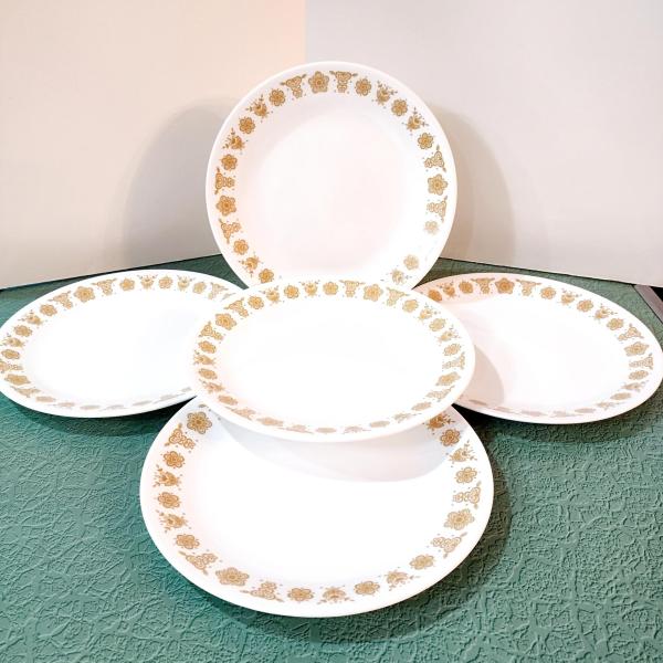 Vintage Corelle Butterfly Gold Salad Dessert Plates, Set of Five, 8.5 Inch Corning Corelle Plates
