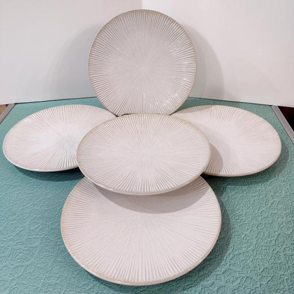Vintage Colin Cowie Lotus Leaf Ceramic 9 Inch Salad Plates, Set of 5, 1970's J.C. Penney Dinnerware