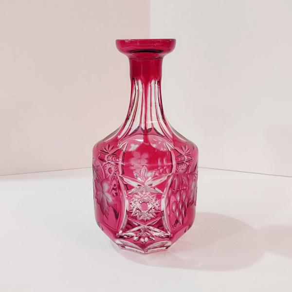 Vintage Nachtmann Traube Cranberry Cut Crystal Glass Whiskey Decanter, Red Crystal Vase