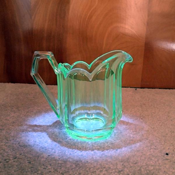 Antique Pressed Glass Creamer / Pitcher, UV Reactive Glass