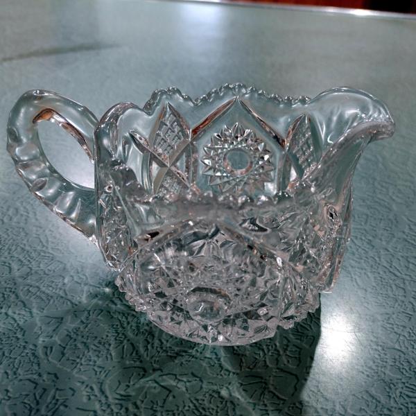 Vintage Pressed Clear Glass Creamer, EAPG Vaseline Glass Creamer