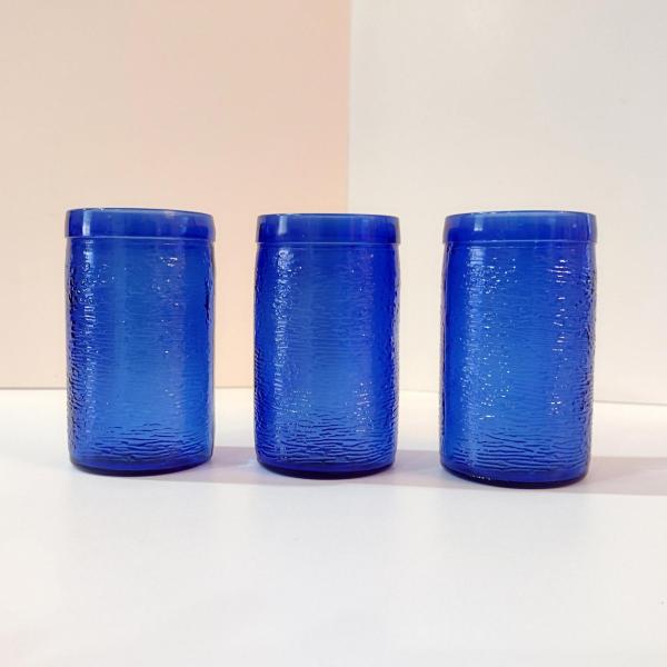 Vintage Gelado Brazil Cobalt Blue Crinkle Glass Juice Glasses, Set of Three