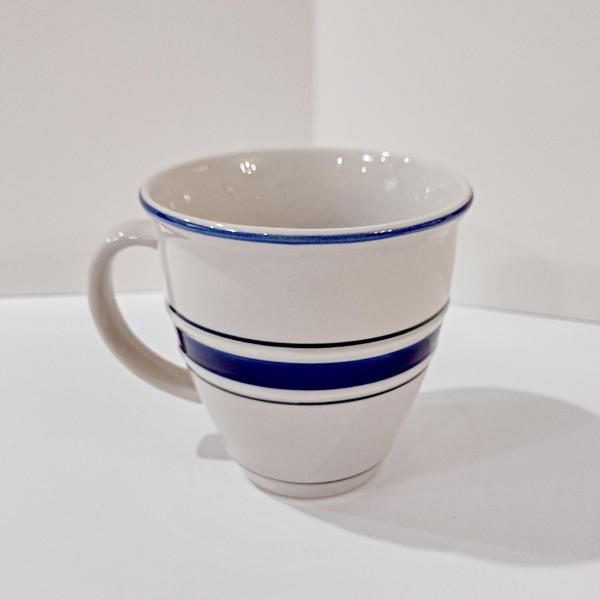 Vintage Country Crock Stoneware Coffee Mug, White with Blue Stripes