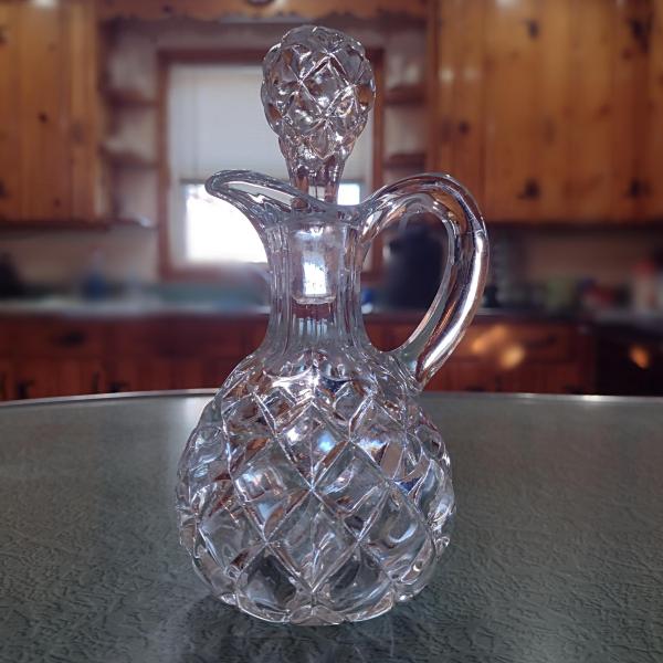 Antique Pressed Glass Cruet with Stopper Westmoreland 420 by Gillinder and Sons, Circa 1890