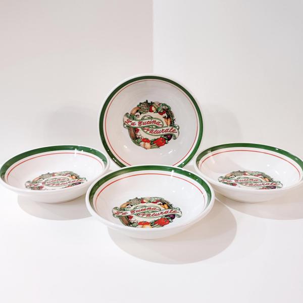 Vintage La Cucina Naturale Tre Ci Italian Ceramic Pasta Bowls, Set of Four