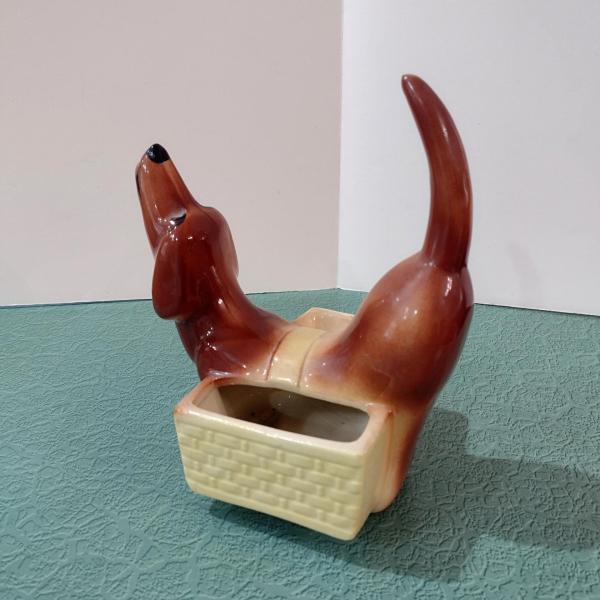 Vintage Ceramic Dachshund Planter, Dresser Caddy, Garden Decoration