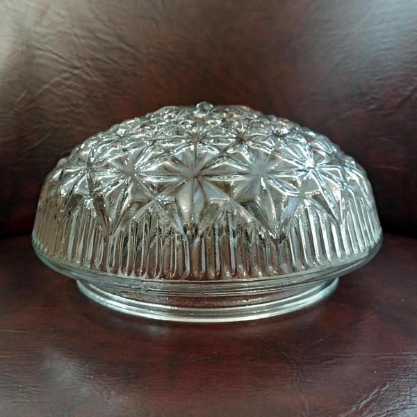 Vintage Glass Ceiling Fixture Shade With Starburst Pattern, 5 7/8 Inch Fitter, Ceiling Light Cover, Clear Glass Dome Shade