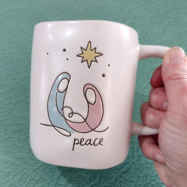 Vintage Rae Dunn Peace Nativity Scene Oversized Coffee Tea Mug, Holiday Christmas Mug