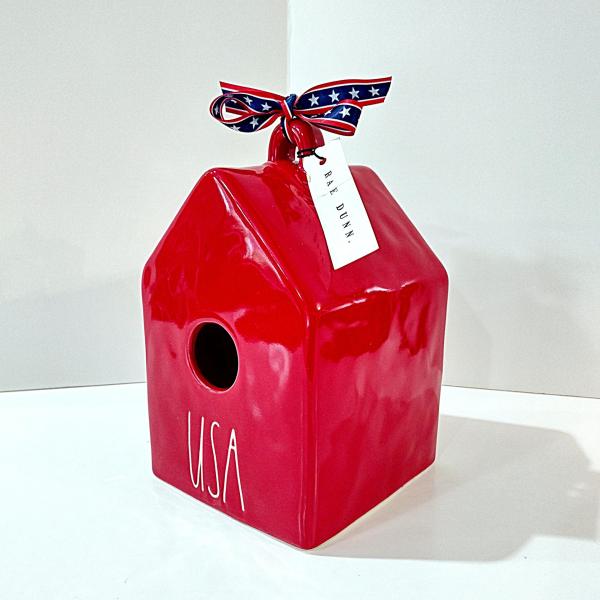 Rae Dunn USA Patriotic Red Ceramic Birdhouse