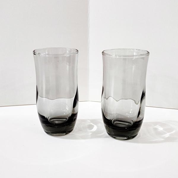 Vintage Duz Swedish Modern Smoke Flat Juice Glasses, Set of Two, 1960's Smoky Gray Glasses