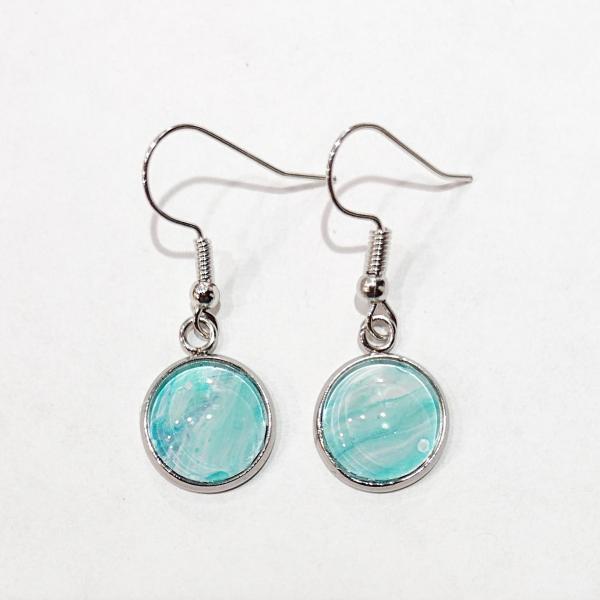 Painted Earrings, Light Aqua Blue Swirl