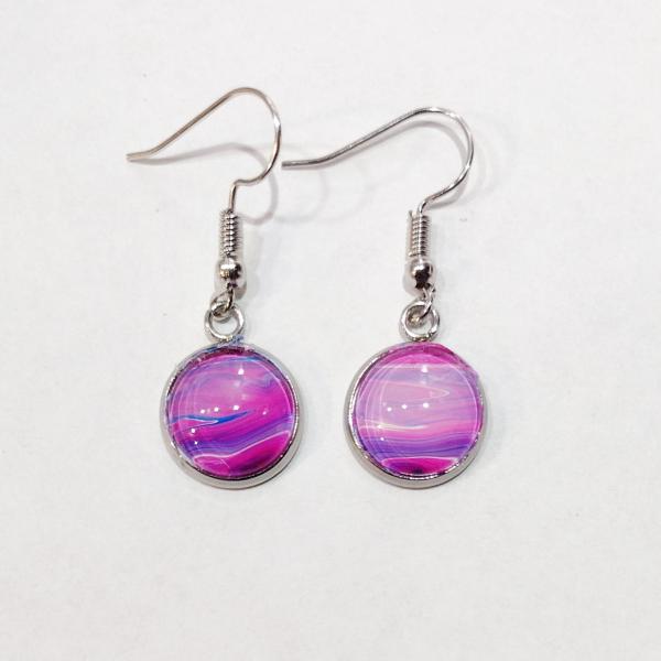Painted Earrings, Pink and Purple Waves