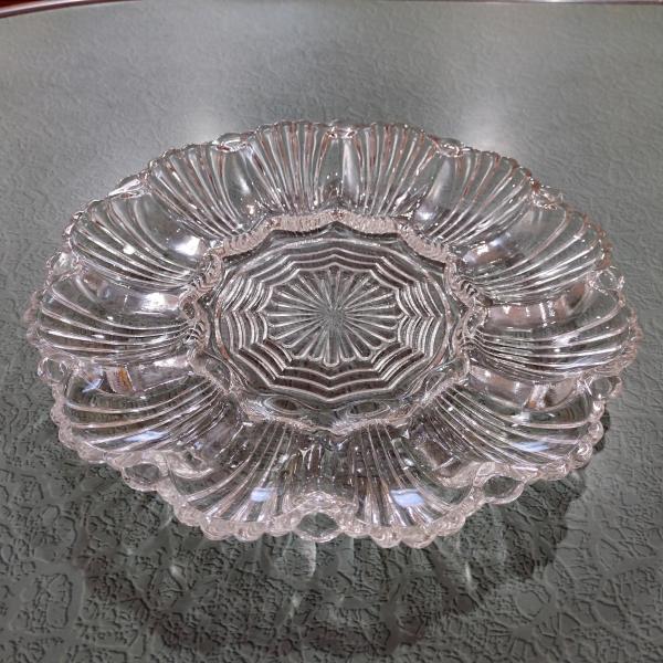 Vintage Anchor Hocking Clear Glass Deviled Egg Plate #896, EAPG Glass Dish, Oyster Plate