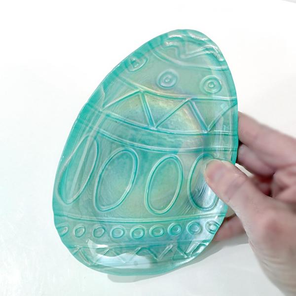 Vintage Aqua Blue Iridescent Easter Egg Turkish Glass Dishes, Set of Two, Easter Plate Decor