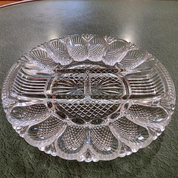Vintage L E Smith Clear Pressed Glass Egg and Relish Tray, Heritage 567 Pattern with Pineapple Design