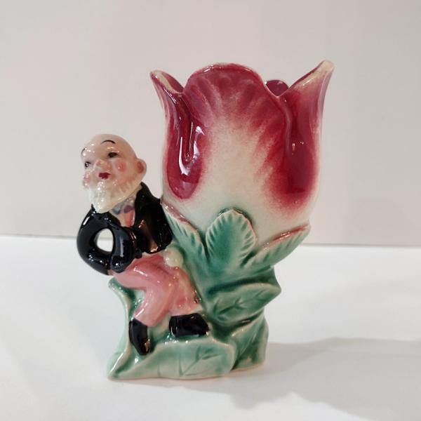Vintage Royal Sealy Japan Porcelain Gnome Pixie Elf Tulip Planter Vase