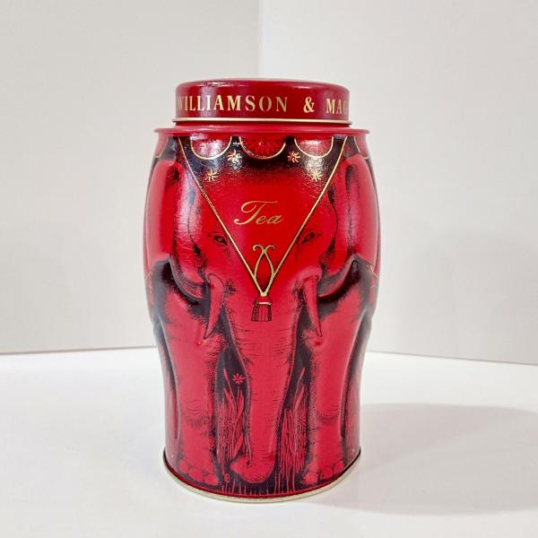 Vintage Williamson and Magor Fine Teas Red Elephant Decorative Tin, Airtight Storage Container