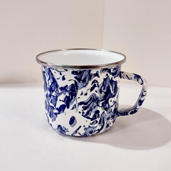 Vintage Blue and White Spatterware Enamel Mug, Large Oversized Camping Mug, Outdoor Servingware