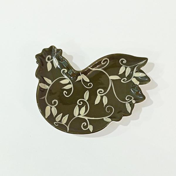 Vintage Cracker Barrel Elegant Rooster Ceramic Spoon Teabag Rest, Susan Winget Designs, Green and White Kitchen Decor