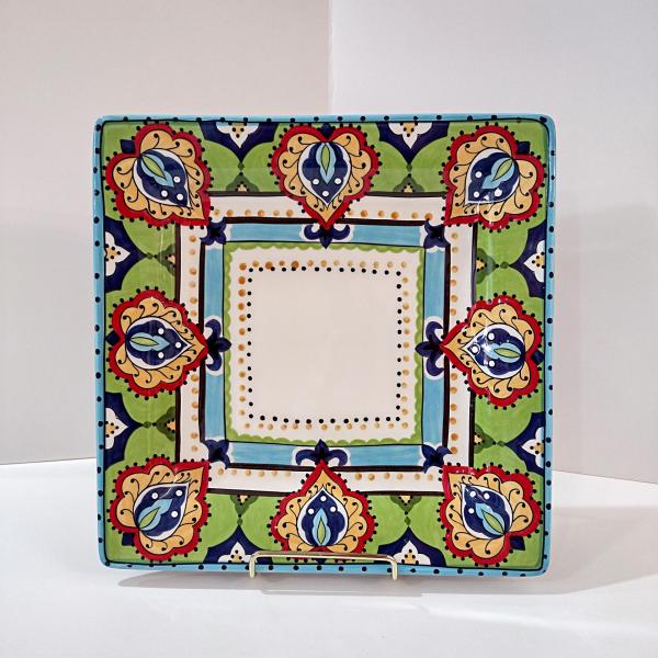 Vintage Espana Square Ceramic Plate, Spanish Style Tuscan Colorful Painted Serving Tray