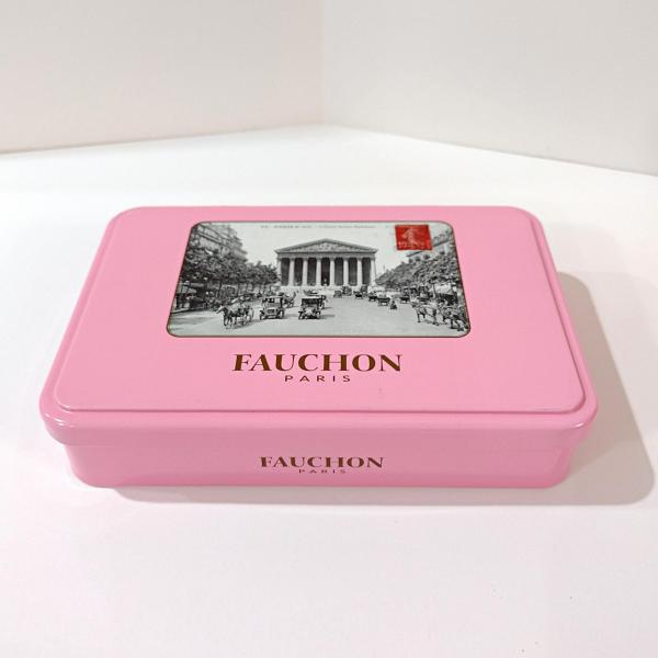 Vintage Fauchon Paris Pink Hinged Lid Storage Tin Box