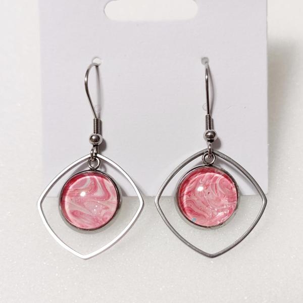 Painted Earrings, Coral Pink Swirl Squares