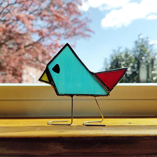 Stained Glass Standing Bird, Funky Turquoise Blue Bird Glass Suncatcher