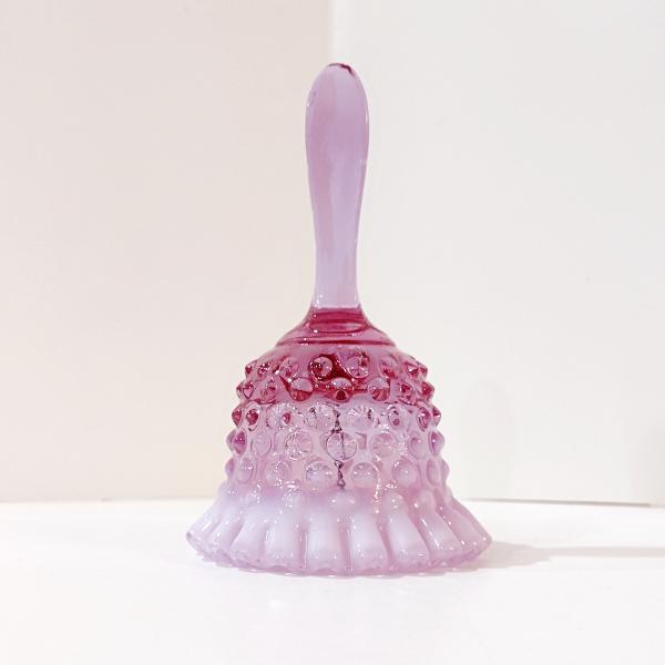 Vintage Fenton Rose Magnolia Hobnail Glass Bell, Fenton Ruffled Pink and White Glass Bell