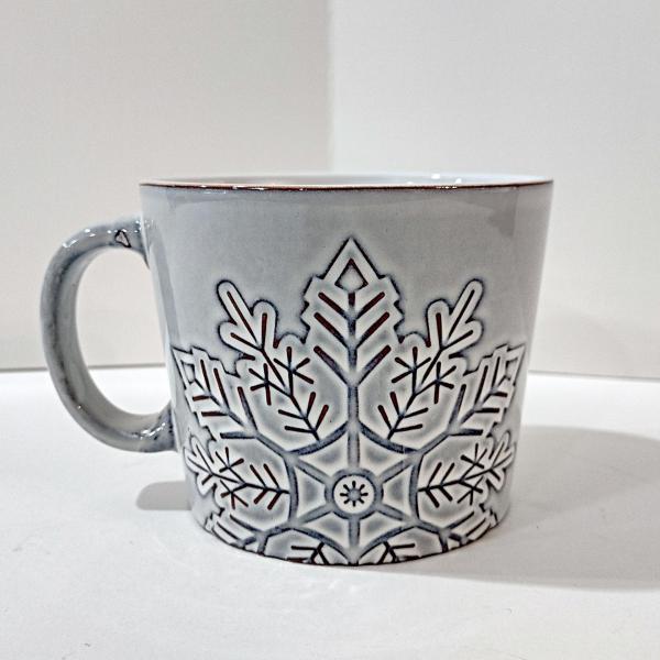 Vintage Gray Ceramic Snowflake Oversized Coffee Soup Mug