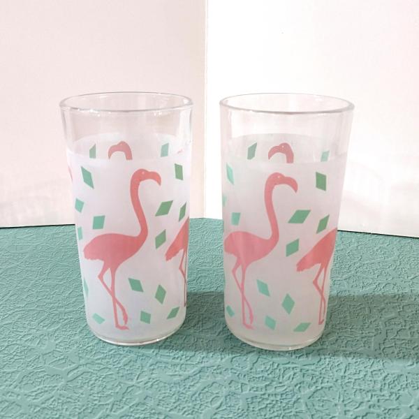 Vintage Flamingo Tom Collins Highball Glasses, Set of Two