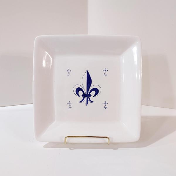 Vintage Fleur de Lis 8 Inch Square Plate, Faiencerie de Pornic Fleur de Lys Plate