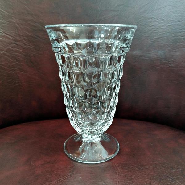 Vintage Fostoria American Clear Iced Tea Glass, UV Reactive Depression Pressed Glassware, Antique EAPG Glass