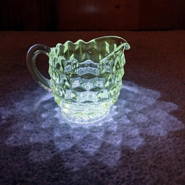 Vintage Fostoria American Clear Glass Creamer, Vaseline UV Reactive EAPG Glass