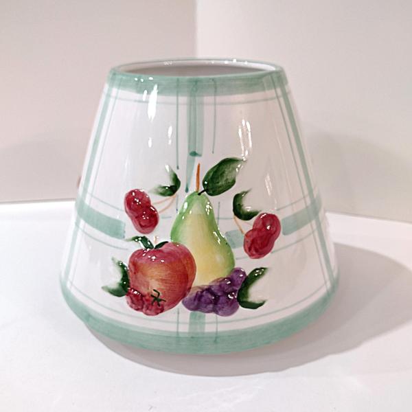 Vintage Large Fruit Motif Ceramic Jar Candle Shade Topper, Country Cottage Candle Accessory