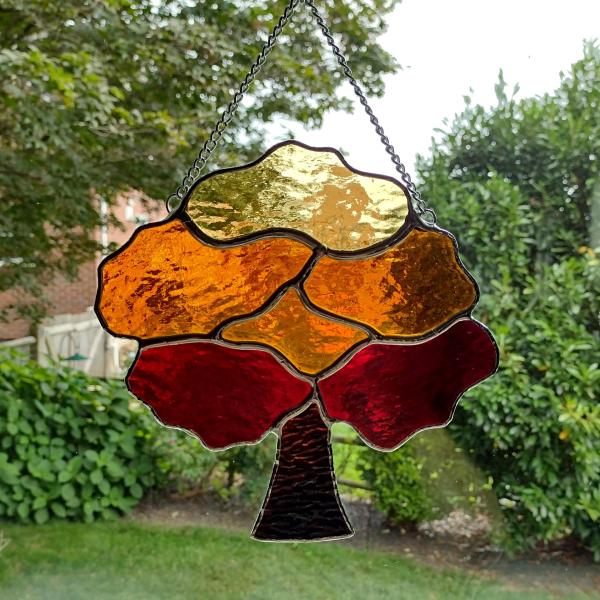 Stained Glass Fall Tree Suncatcher, Autumn Tree Window Decoration, Halloween Fall Decor