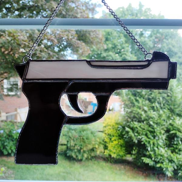 Stained Glass Hand Gun Suncatcher, Custom Colors Available