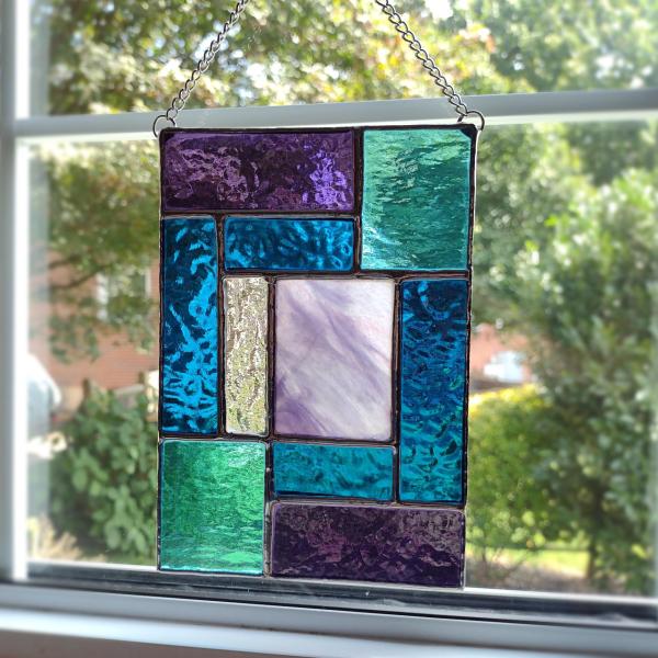 Geometric Mondrian Style Suncatcher, Blue and Purple