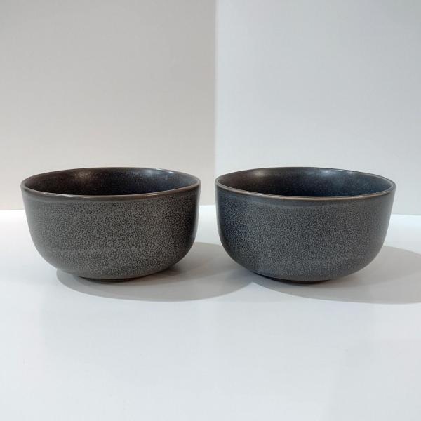 Vintage Gray Stoneware Soup Salad Cereal Bowls, Set of Two