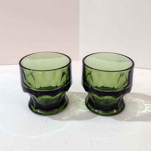 Vintage Anchor Hocking Georgian Green Avocado 5 Ounce Flat Tumblers, Set of Two