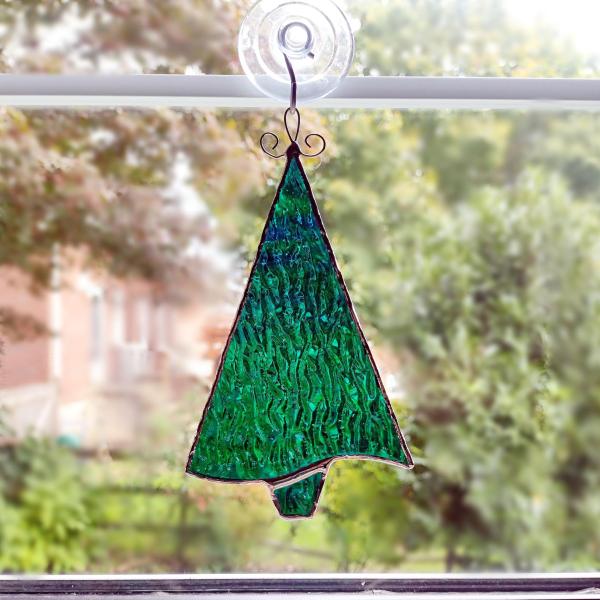Stained Glass Christmas Tree Suncatcher / Ornament, Green Iridescent Cathedral Glass
