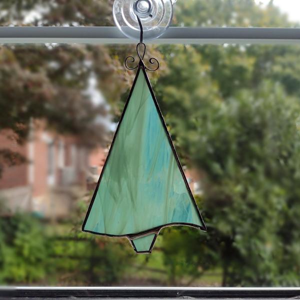 Stained Glass Christmas Tree Suncatcher / Ornament, Green and White Swirled Opalescent Glass