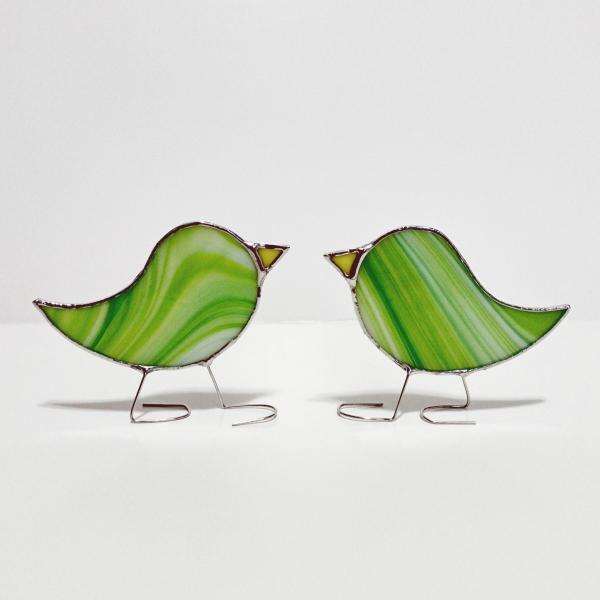 Green Swirled Stained Glass Free Standing Birds, Set of Two
