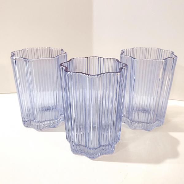 Glass Hause Blue Ribbed Flower Glasses, Set of Three, FabFitFun Collaboration Limited Edition Glasses