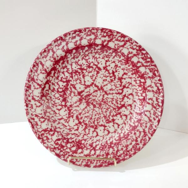 Vintage Rose Red Spongeware Ceramic Dinner Plate, Workshops of Gerald E Henn Pottery