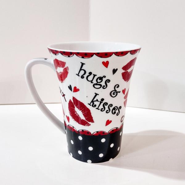 Hugs and Kisses Coffee Tea Ceramic Mug, Valentines Day Gift, Anniversary Gift, Love Mug