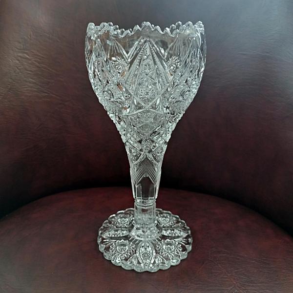 Vintage Imperial NuCut 404 Thunderbolt Nine Inch Clear Glass Bouquet Vase, Imperial Glass Collectors Crystal Series Vase