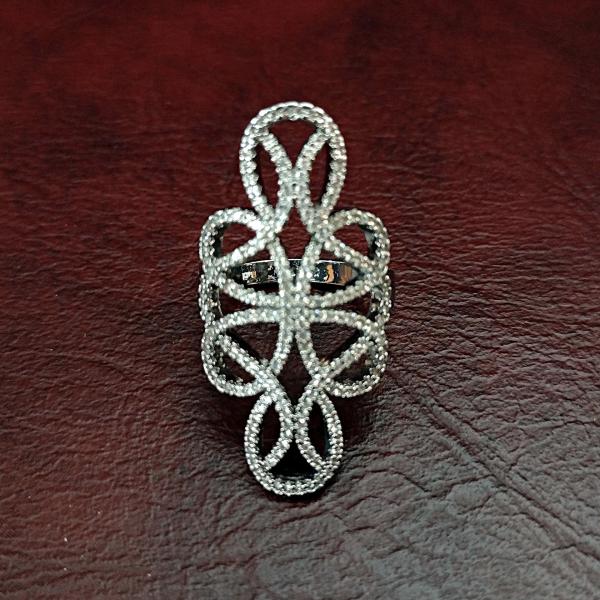 Vintage Silver CZ Celtic Infinity Knot Statement Knuckle Ring, Size 7, Irish Jewelry Cocktail Ring